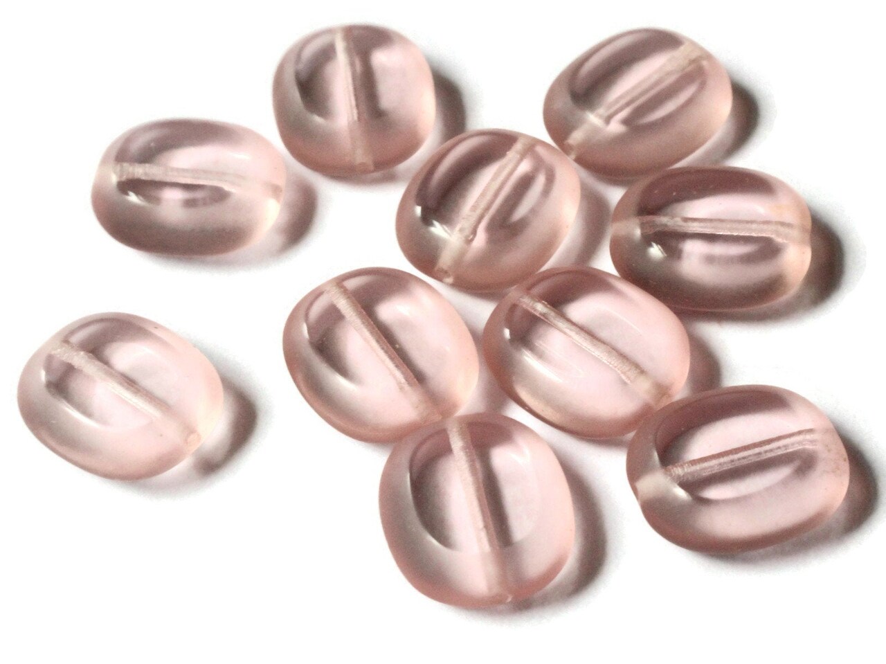 10 14mm x 12mm Pink Pressed Glass Beads Vintage Czech Flat Oval Beads